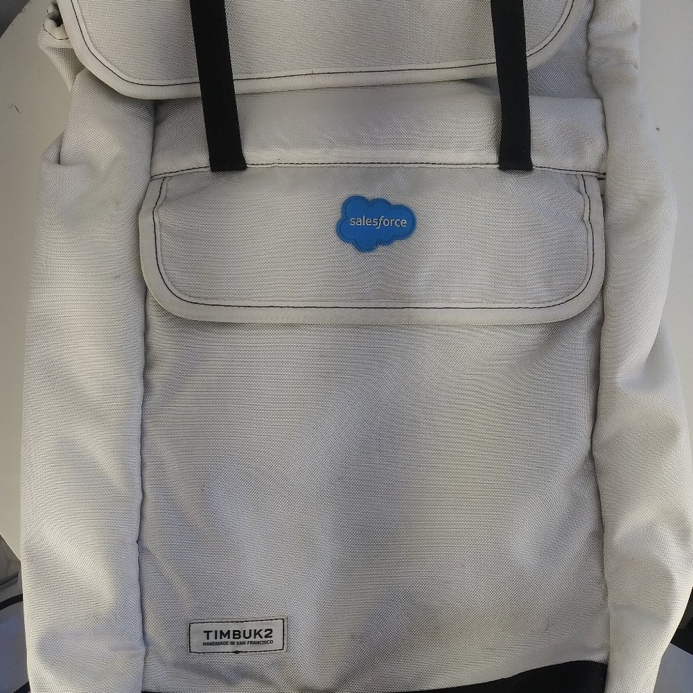 Timbuk2 Light Gray Backpack with Blue Salesforce Patch